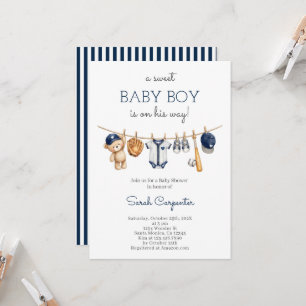 Invitación de baby shower de béisbol para niño