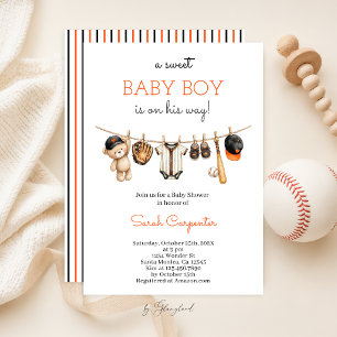 Invitación de baby shower de béisbol para niño