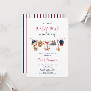 Invitación de baby shower de béisbol para niño
