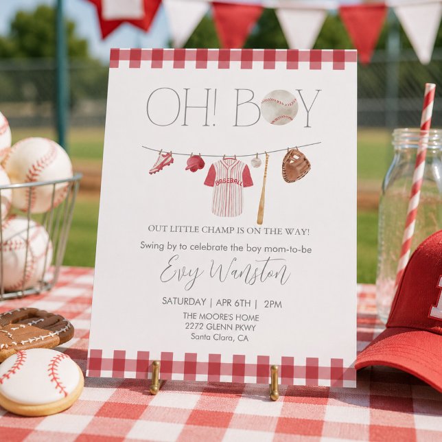 invitación de baby shower de béisbol rojo Oh, chic (Subido por el creador)