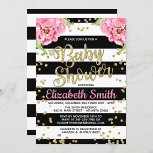 Invitación de Baby Shower de Black & White Peony