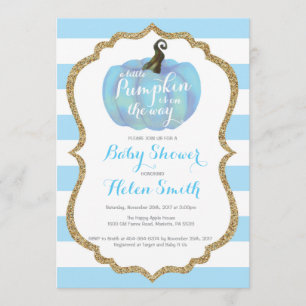 Invitación de Baby Shower de Blue and Gold Pumpkin