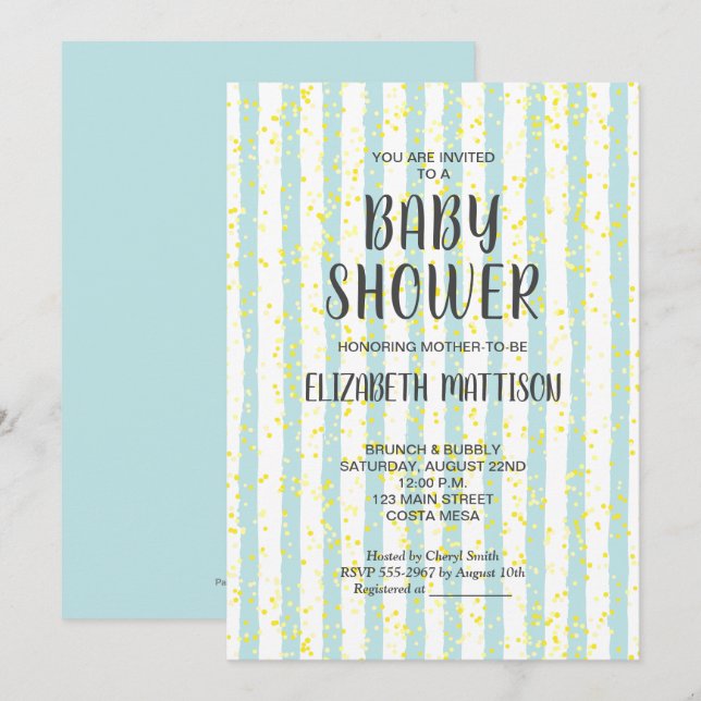 Invitación de Baby Shower de Blue and White Stripe (Anverso / Reverso)