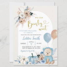 Invitación de Baby Shower de Blue Boho Bear Pumpki