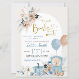 Invitación de Baby Shower de Blue Boho Bear Pumpki