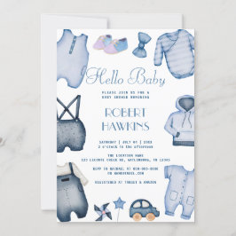 Invitación de Baby Shower de Blue Boho Clothes Boy