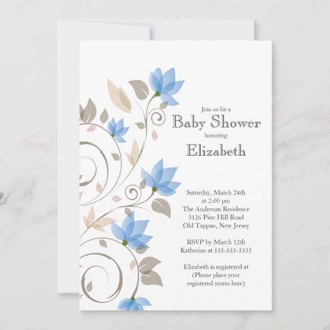 Invitación de Baby Shower de Blue Floral Boy moder (Anverso)