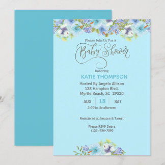 Invitación de Baby Shower de Blue Floral Boys