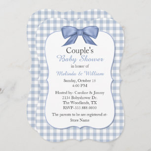 Invitación de Baby Shower de Blue Gingham Couple