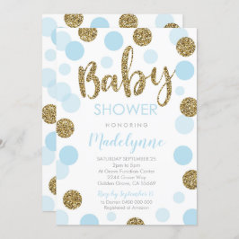 Invitación de Baby Shower de Blue Gold Confetti Ba