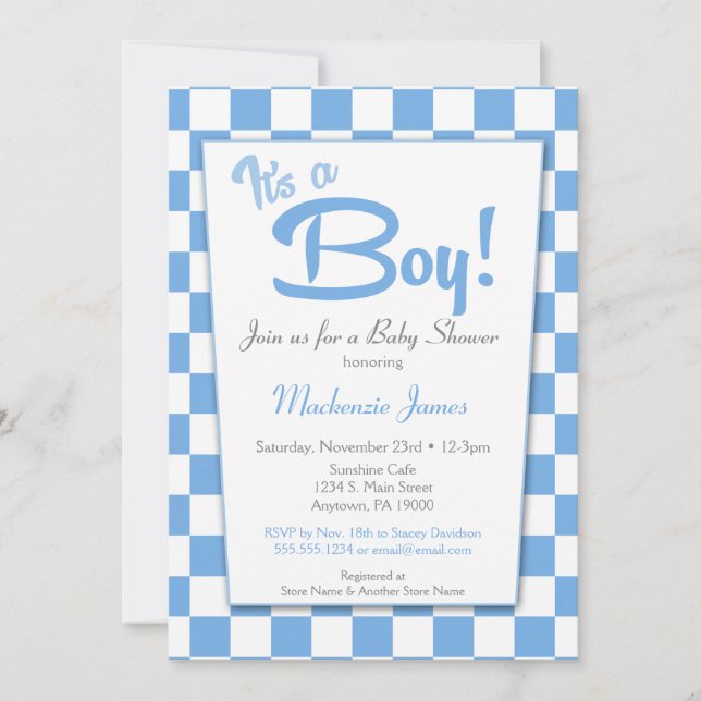 Invitación de Baby Shower de Blue Retro Boy 50 (Anverso)