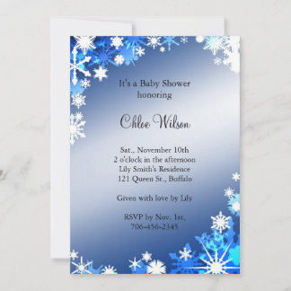 Invitación de Baby Shower de Blue Snowflakes