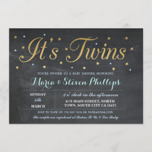 Invitación de Baby Shower de Blue Twins Boy Chalk 