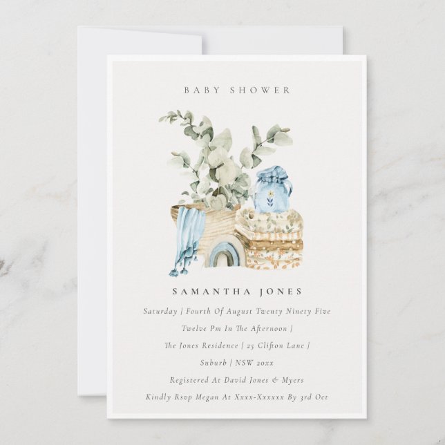 Invitación de Baby Shower de Boho Blue Nursery Fol (Anverso)