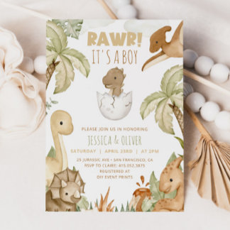 Invitación de Baby Shower de BOHO DINOSAUR, es un 