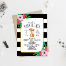 Invitación de Baby Shower de Boho Fox Black + Whit