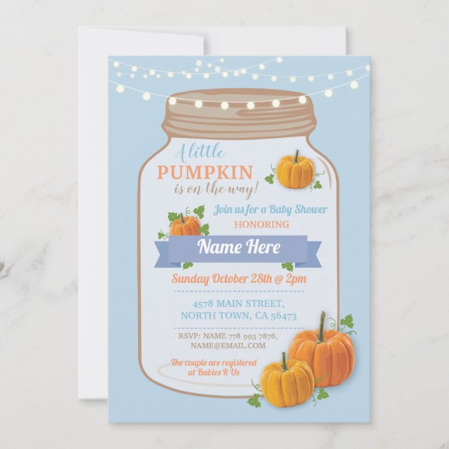 Invitación de Baby Shower de Bopkin Jar Fall Blue  (Anverso)