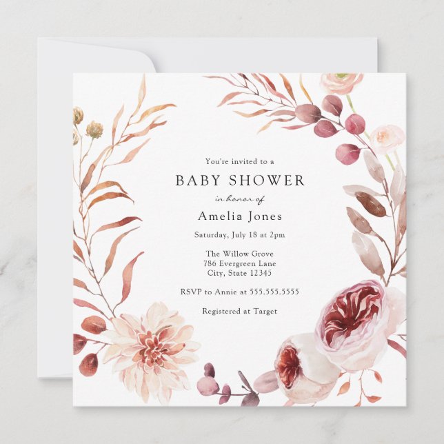 Invitación de Baby Shower de Borgoña de otoño (Anverso)
