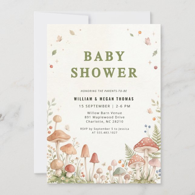Invitación de Baby Shower de Bosque de Flores Silv (Anverso)