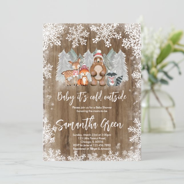 Invitación de Baby Shower de Bosque Invernal (Anverso de pie)