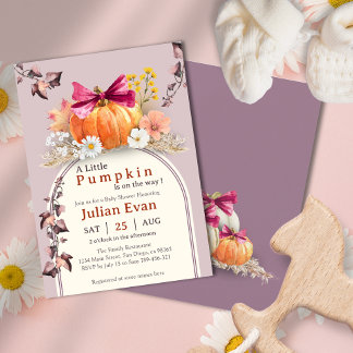 Invitación de Baby Shower de Bow floral de calabaz
