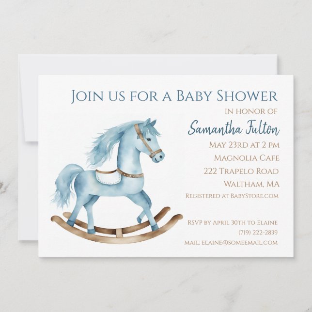 Invitación de Baby Shower de Boy Rocking Horse Blu (Anverso)