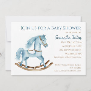Invitación de Baby Shower de Boy Rocking Horse Blu