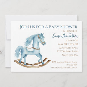 Invitación de Baby Shower de Boy Rocking Horse Blu