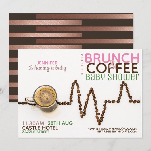 Invitación de Baby Shower de Brunch de CAFÉ Verde  (Anverso / Reverso)