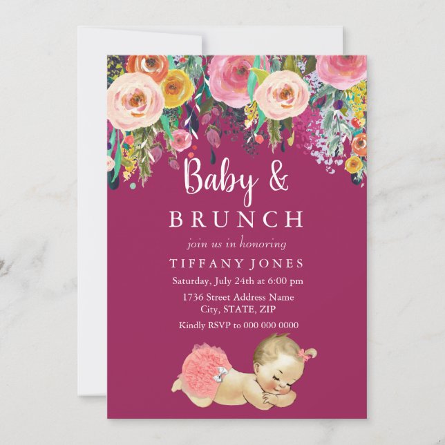 Invitación de Baby Shower de brunch para bebé con  (Anverso)