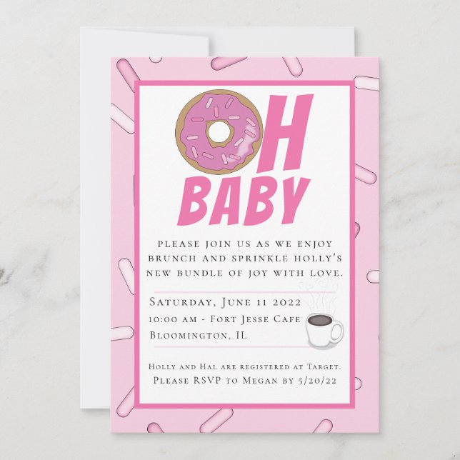Invitación de Baby Shower de Brunch Rosado (Anverso)
