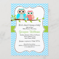 Invitación de Baby Shower de Búho Adorable / Azul
