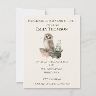 Invitación de Baby Shower de Búho del Bosque