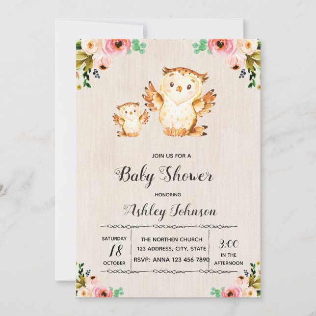 invitación de baby shower de búho lindo (Anverso)