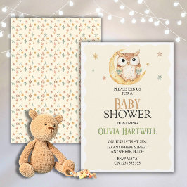 Invitación de Baby Shower de Búho y Luna Neutral e