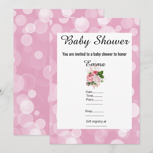 INVITACIÓN DE BABY SHOWER DE BURBUJA ROSA (Anverso / Reverso)