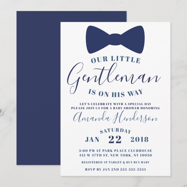 Invitación de Baby Shower de Caballero con Corbata (Anverso / Reverso)