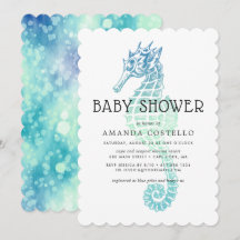 Invitación de baby shower de caballito de mar eleg