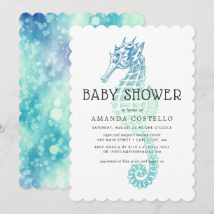 Invitación de baby shower de caballito de mar eleg