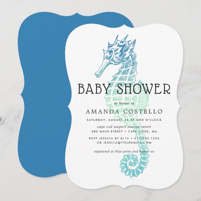 Invitación de baby shower de caballito de mar eleg (Anverso / Reverso)