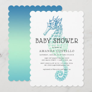 Invitación de baby shower de caballito de mar eleg
