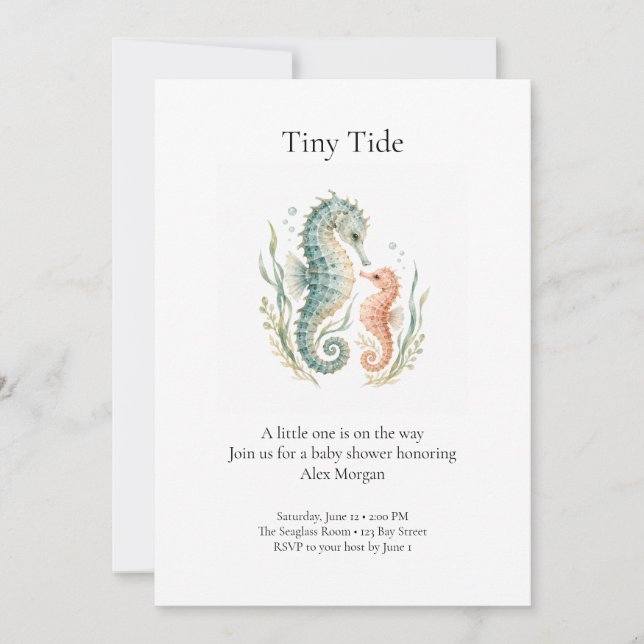 Invitación de Baby Shower de Caballito de Mar Tiny (Anverso)