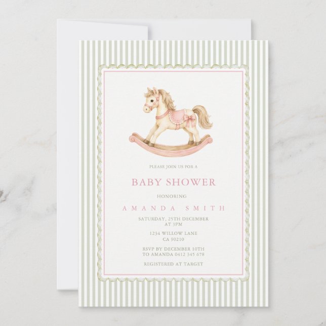 Invitación de Baby Shower de Caballo de Madera de  (Anverso)