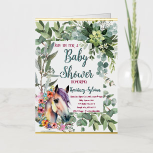 Invitación de baby shower de caballo en acuarela y