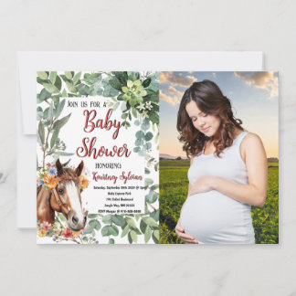Invitación de Baby Shower de Caballo Floral Acuare