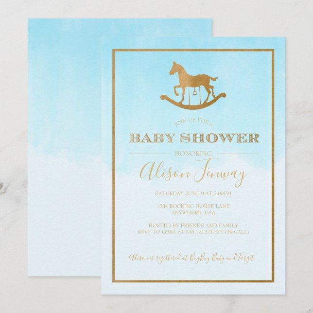 Invitación de Baby Shower de Caballo Mecedor (Anverso / Reverso)