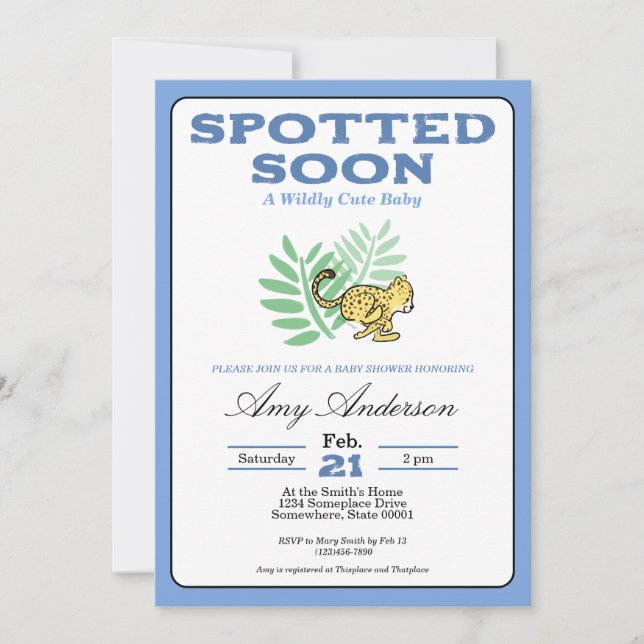 Invitación de Baby Shower de Cacho de Guepardo Beb (Anverso)