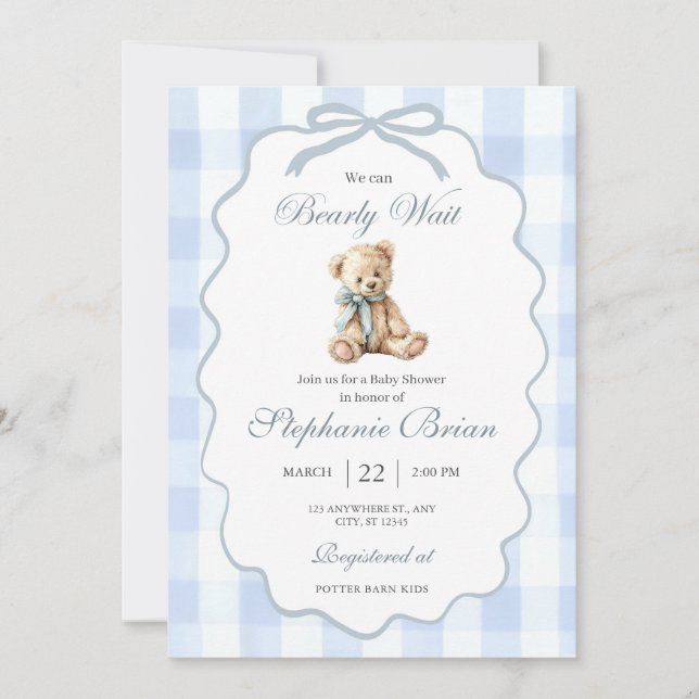 Invitación de Baby Shower de Cachorro Osito Editab (Anverso)