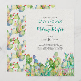 Invitación de baby shower de cactus acuarela