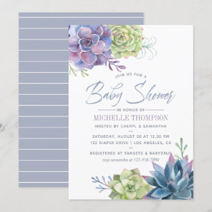 Invitación de Baby Shower de Cactus Acuarela Sucul